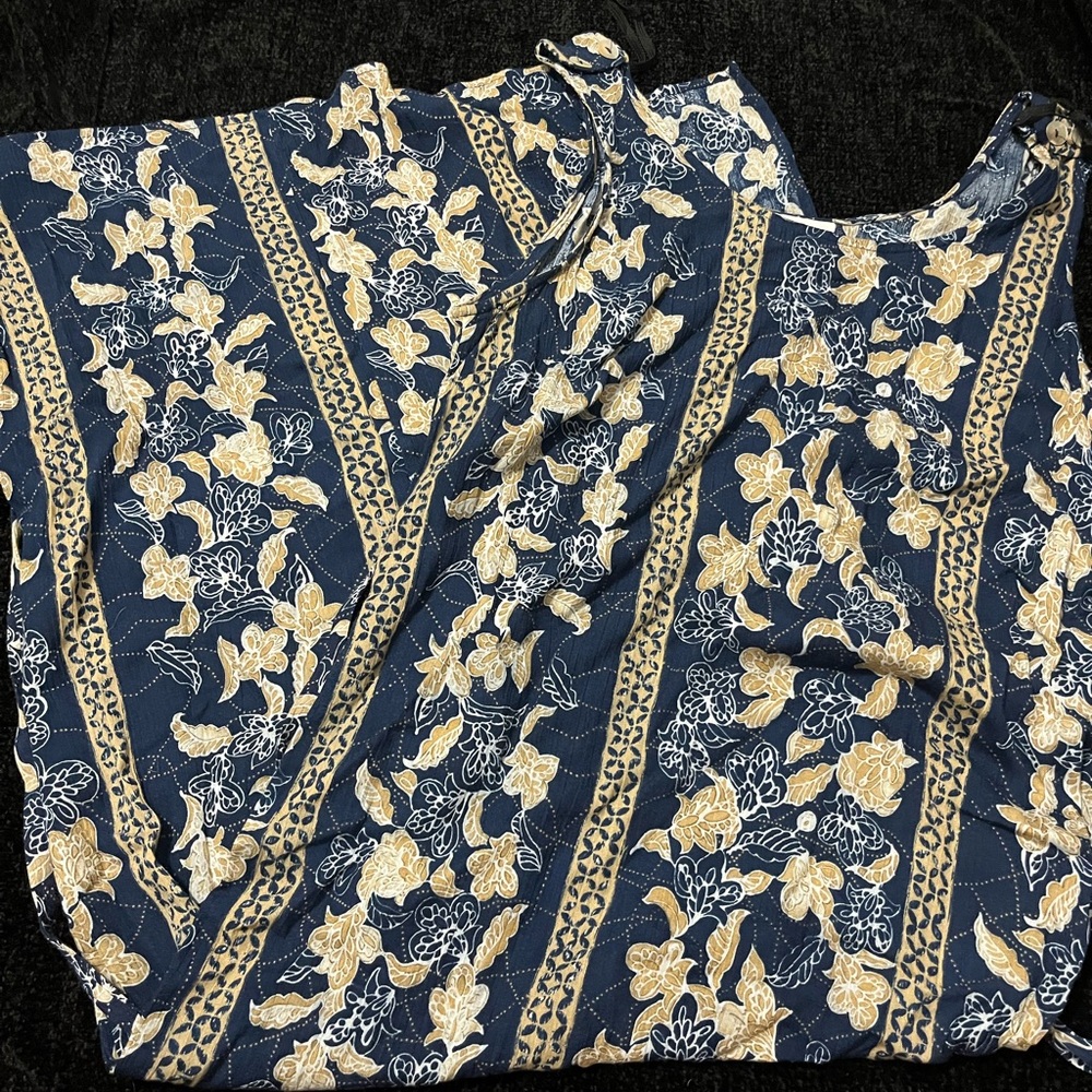 Floral Midi Dress in Blue and Gold